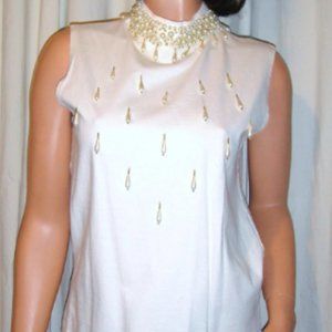 Vintage Laurel Faux Pearl Beaded Crème Blouse S